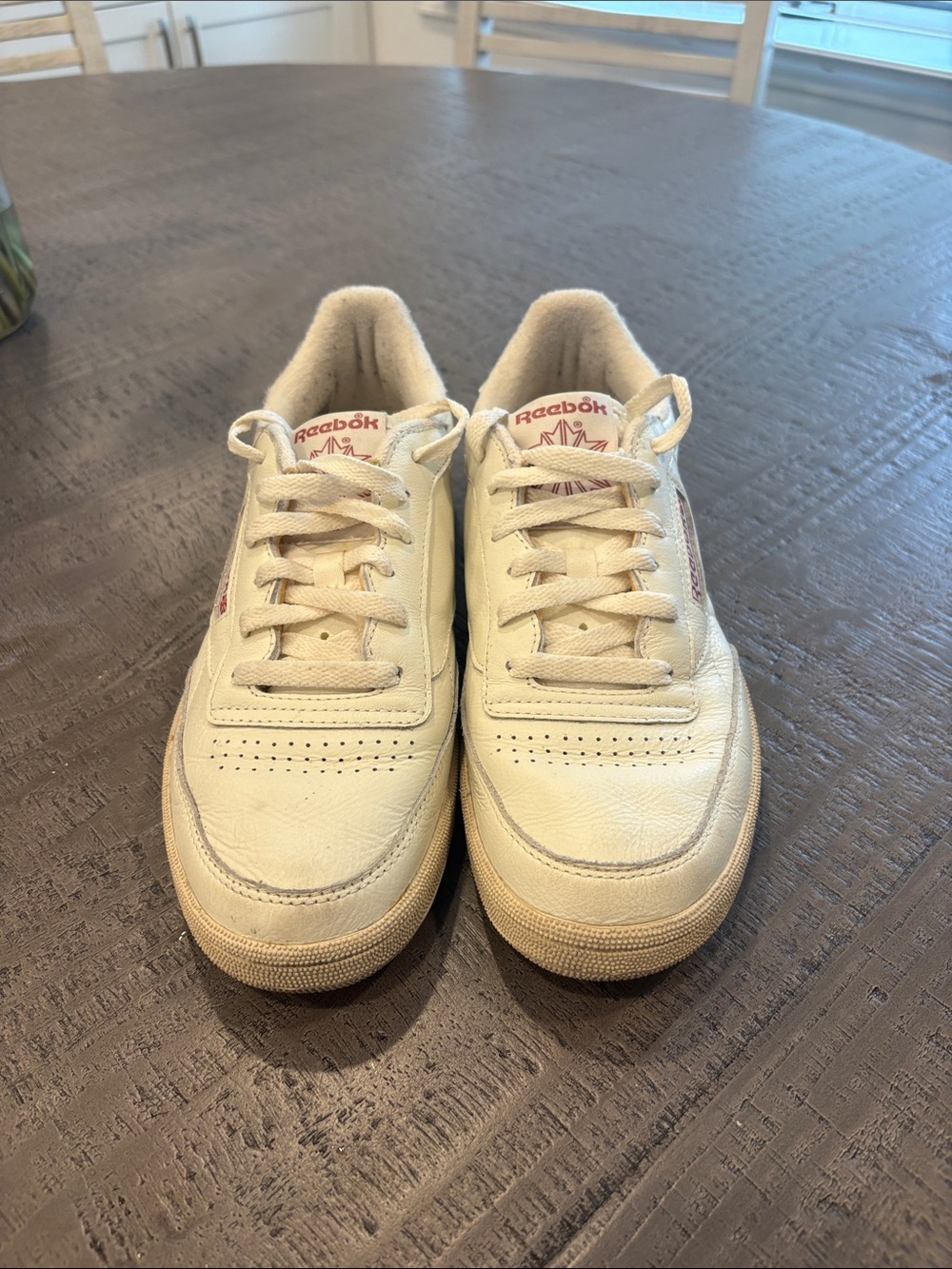 Reebok ladies white Reebok Sneakers with brown Logo Accents